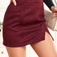 WOMENS HIGH WAIST FAUX SUEDE ZIPPER MINI SKIRT