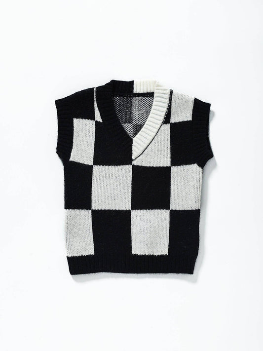 Girls Checkered Sweater Vest