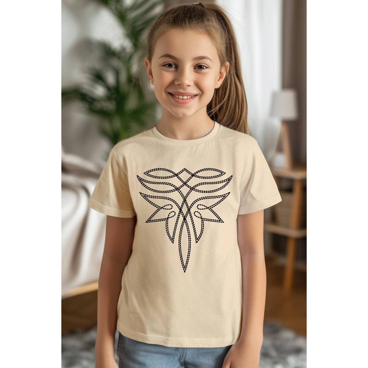 Western Boot Stitch Kids Graphic T Shirts: CREAM