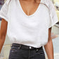 Lace Crochet Textured Button Back V Neck T Shirt