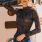 Western Rodeo Mock Neck Long Sleeve Mesh Top