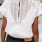 Lace Crochet Textured Button Back V Neck T Shirt