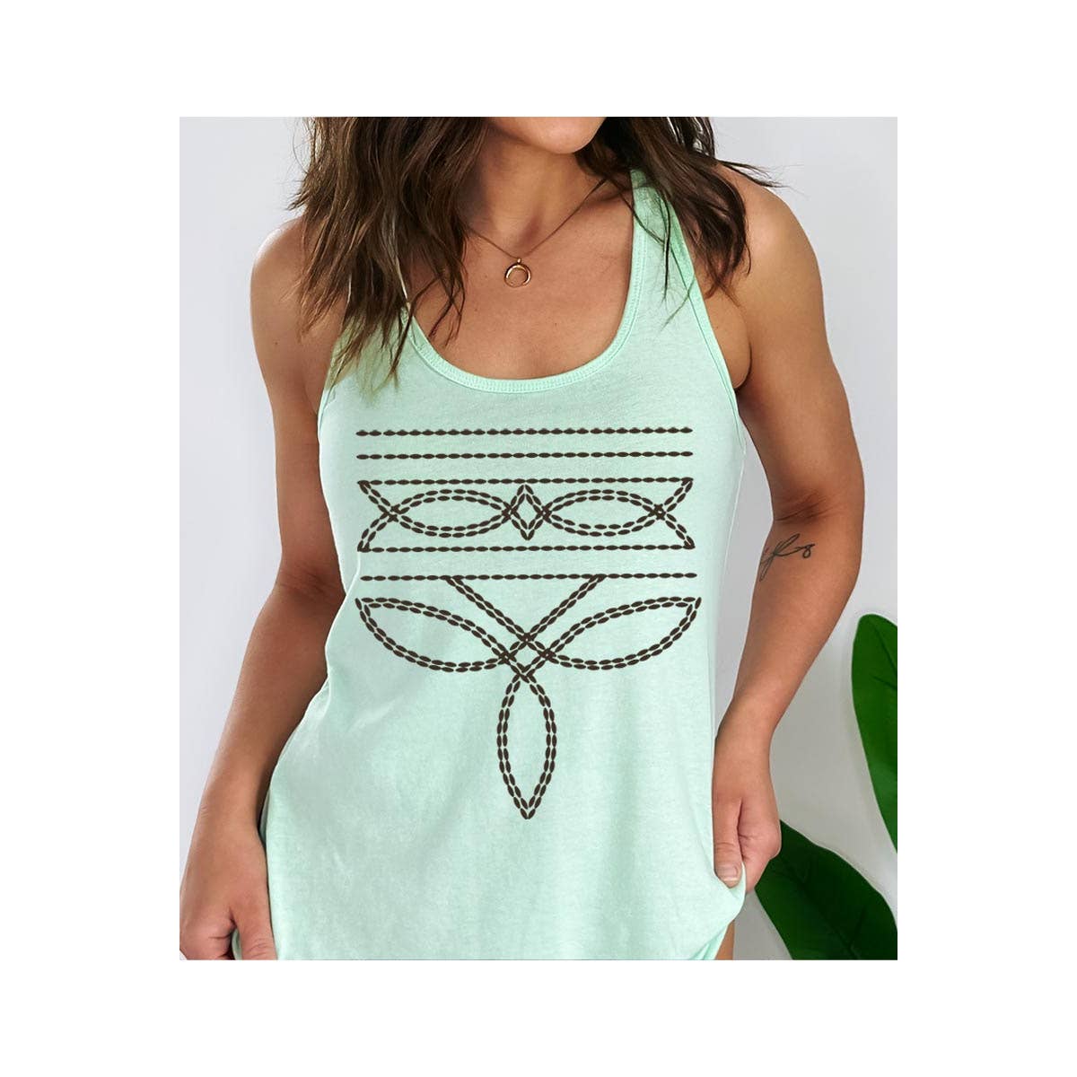 Western Boot Stitch Graphic Racerback Tank Top (2 Colors)