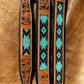 Western Leather Turquoise Black Beaded Bling Dog Collar