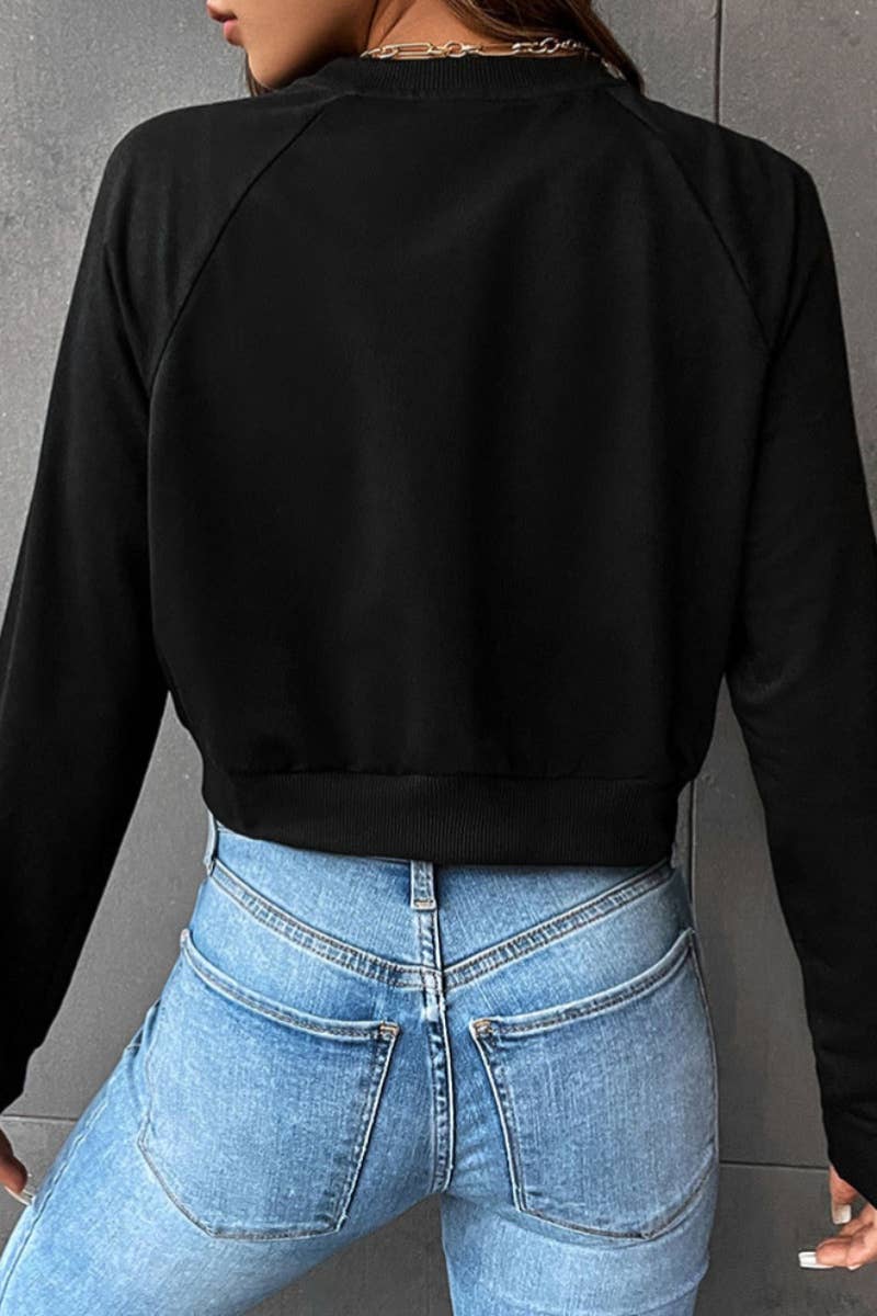 CASUAL SPORTS CREW-NECK LONG-SLEEVED CROP HOODIE