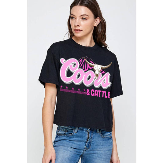 Coors Pink Oversized Graphic Relaxed Crop Top