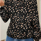 Leopard Print Lantern Sleeve Mock Neck Pleated Blouse