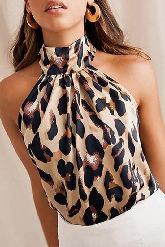 High Neck Leopard Blouse