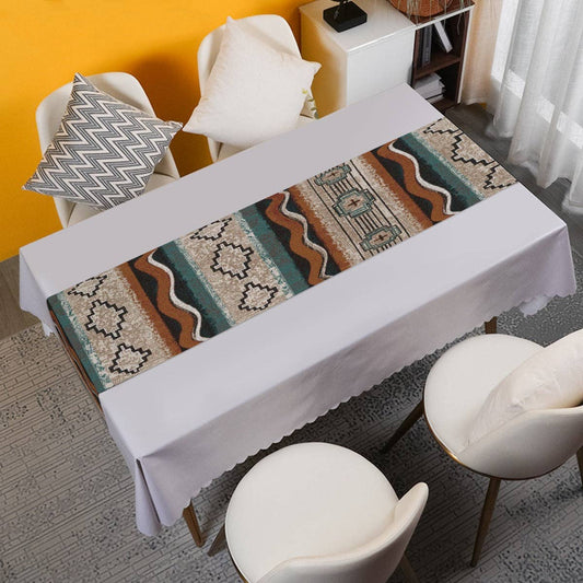 Rust & Teal Aztec Table Runner with 2 Table Chair Pillows Matching Set