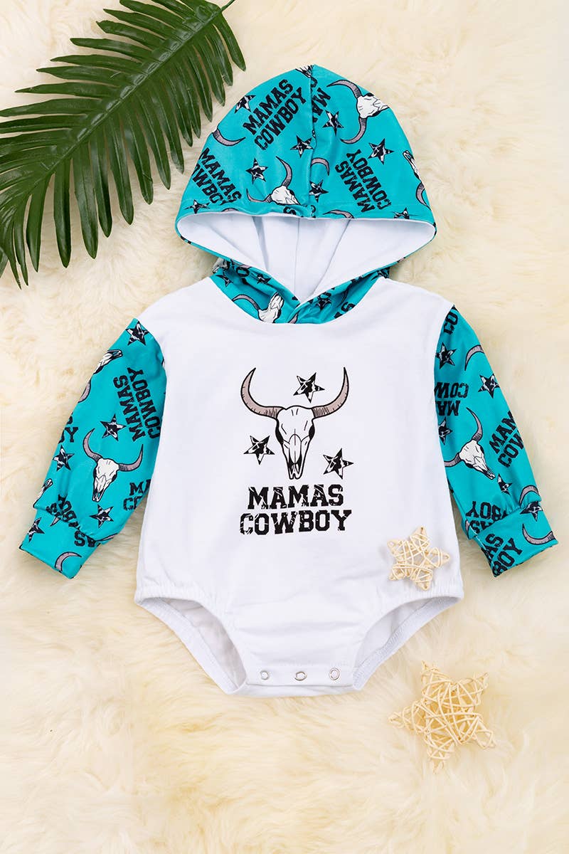 Mama Cowboy W/ Teal Sleeves & Hooded Onesie